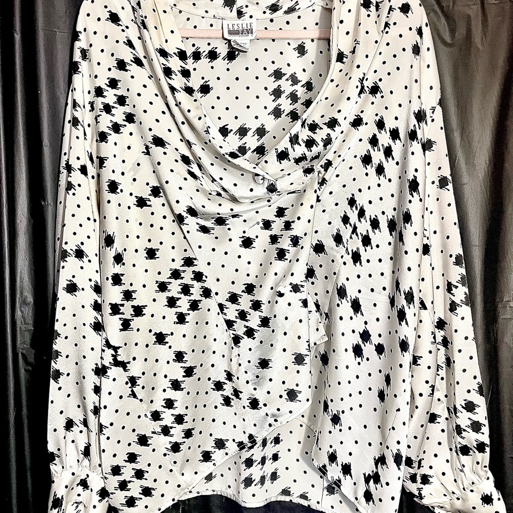 Leslie Fay Black and White Polka Dot Blouse